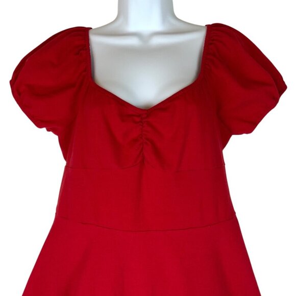 ModCloth Womens Red Knit Puff Sleeve Skater Dress Size Large Cotton Blend USA - Picture 2 of 6